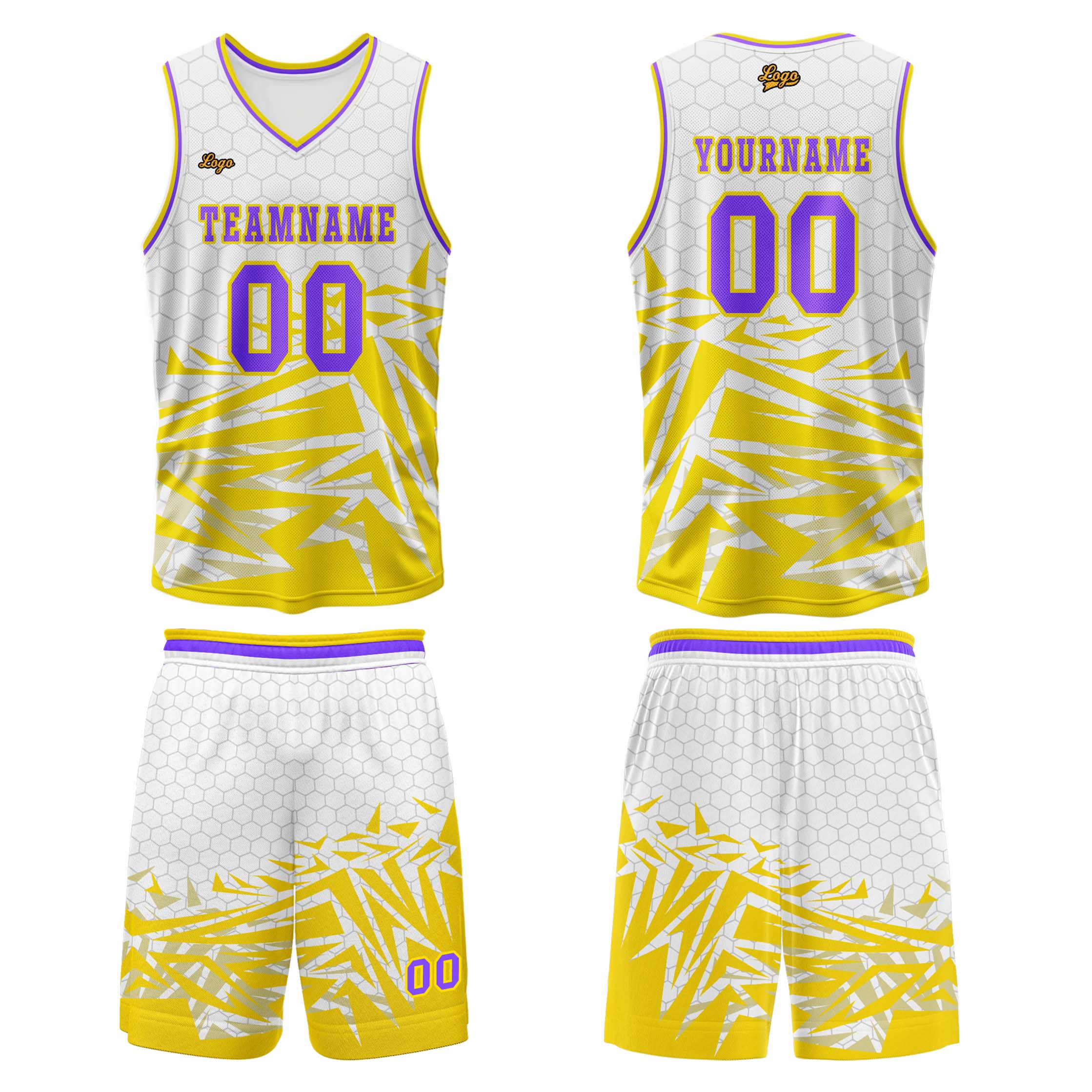 Custom Yellow Violet Basketball Jersey Uniform Suit Printed Your Logo Name Number enthsush