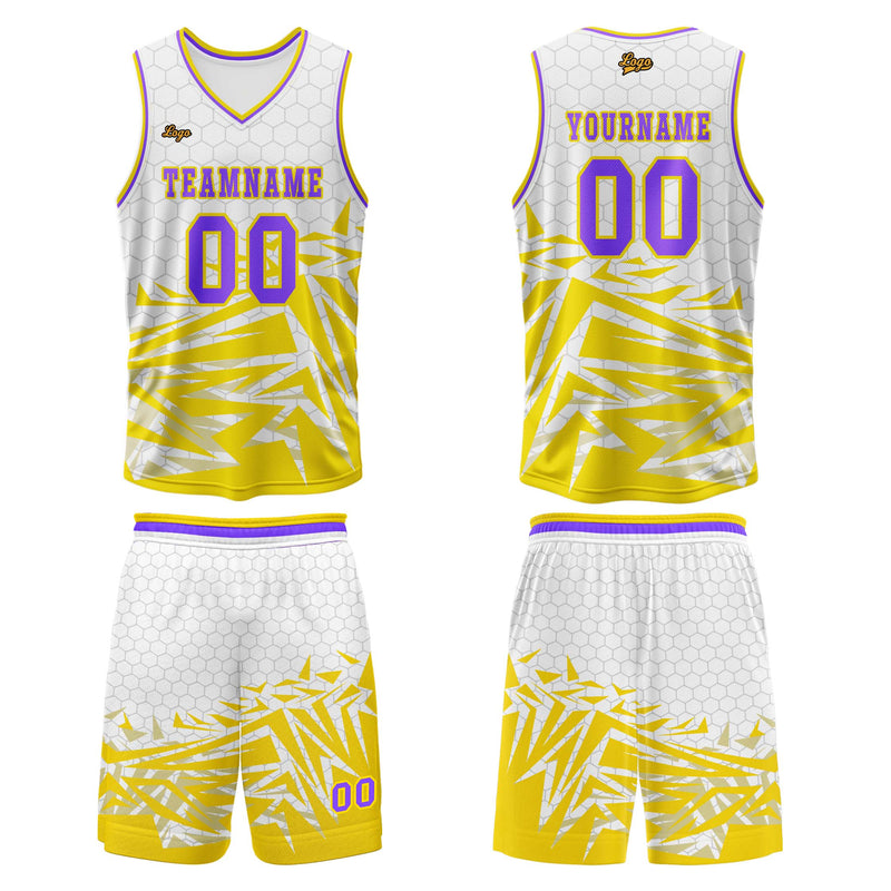 Custom Yellow Violet Basketball Jersey Uniform Suit Printed Your Logo Name Number