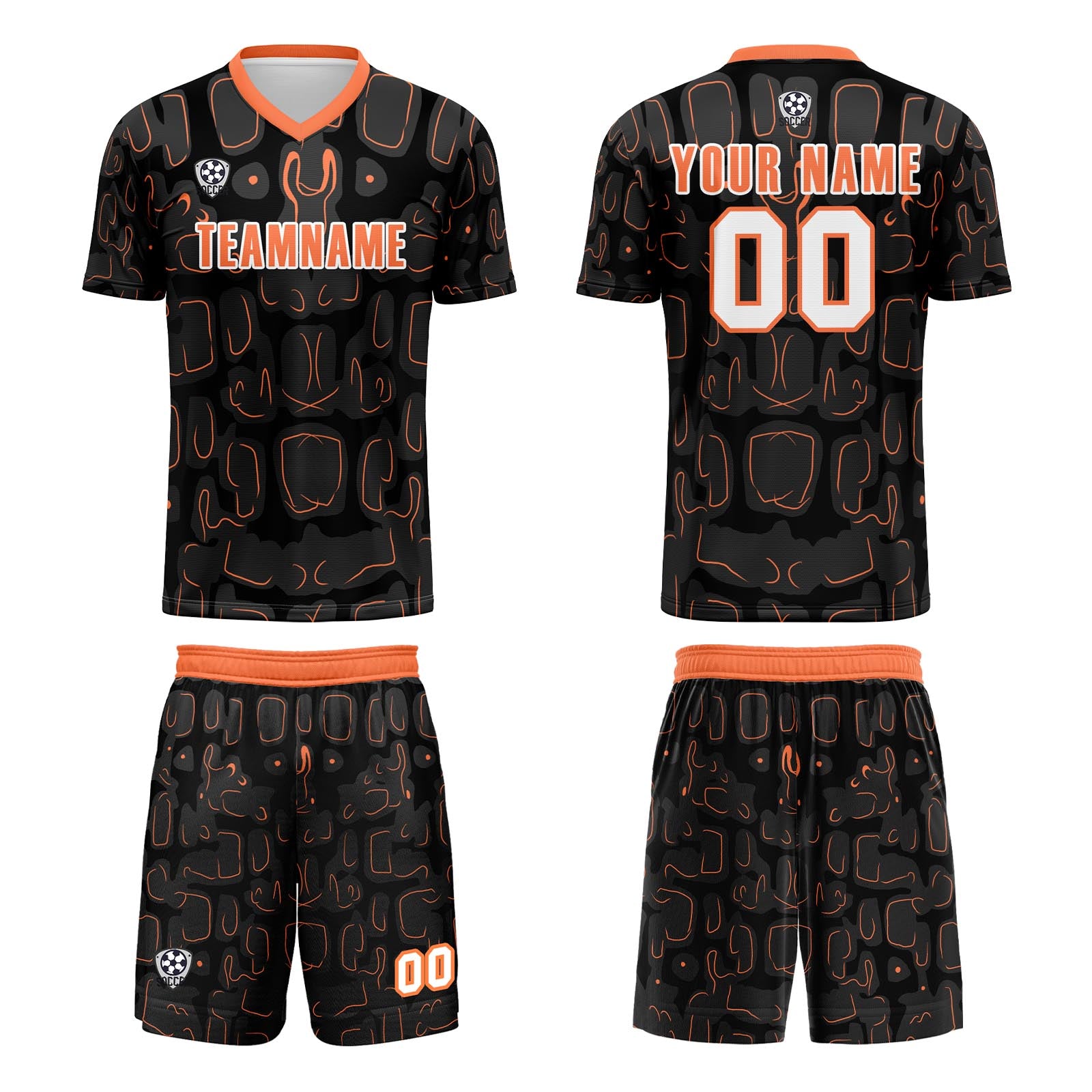 Custom Black Orange Jerseys for Men Women Personalized Soccer Uniforms for Adult and Kid enthsush