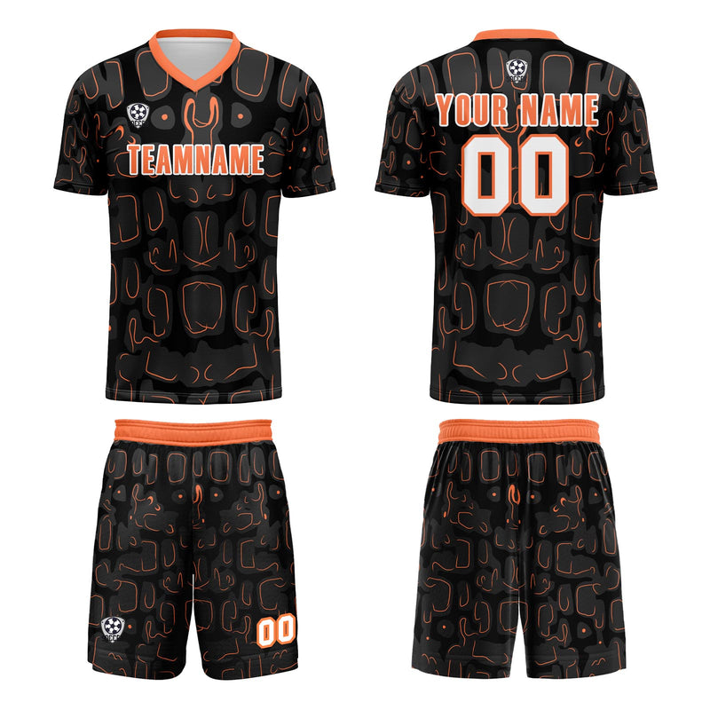 Custom Black Orange Jerseys for Men Women Personalized Soccer Uniforms for Adult and Kid
