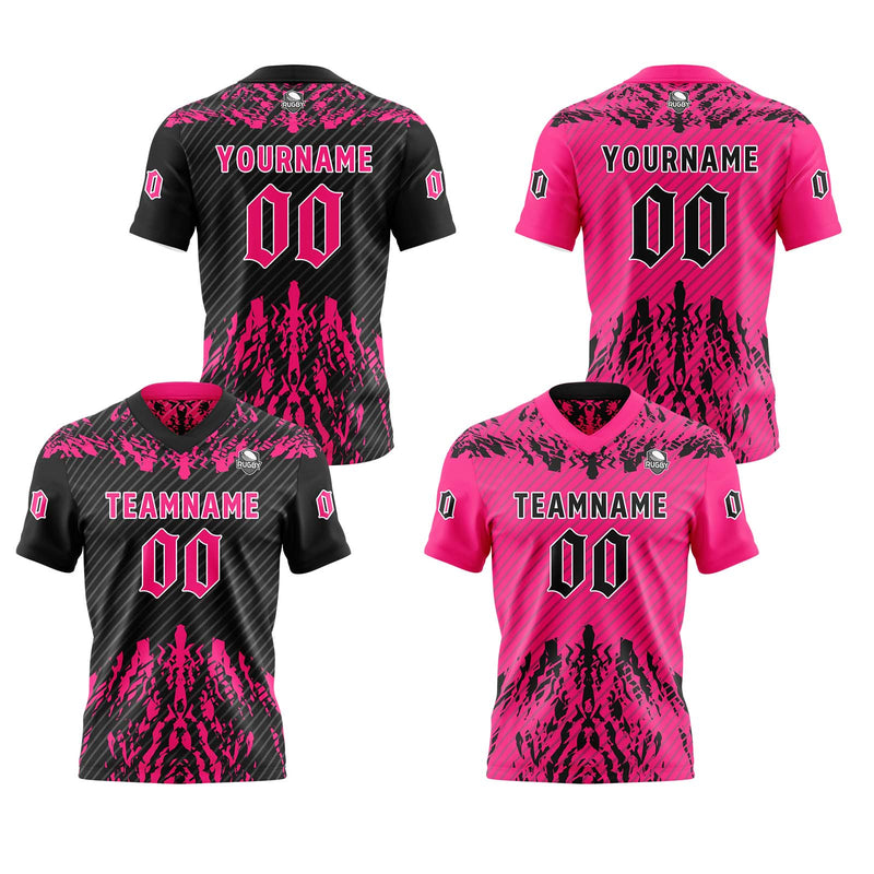 Custom Black Pink Football Jersey Personalized Gradient Football Shirts for Men Printed Team Name Number Logo