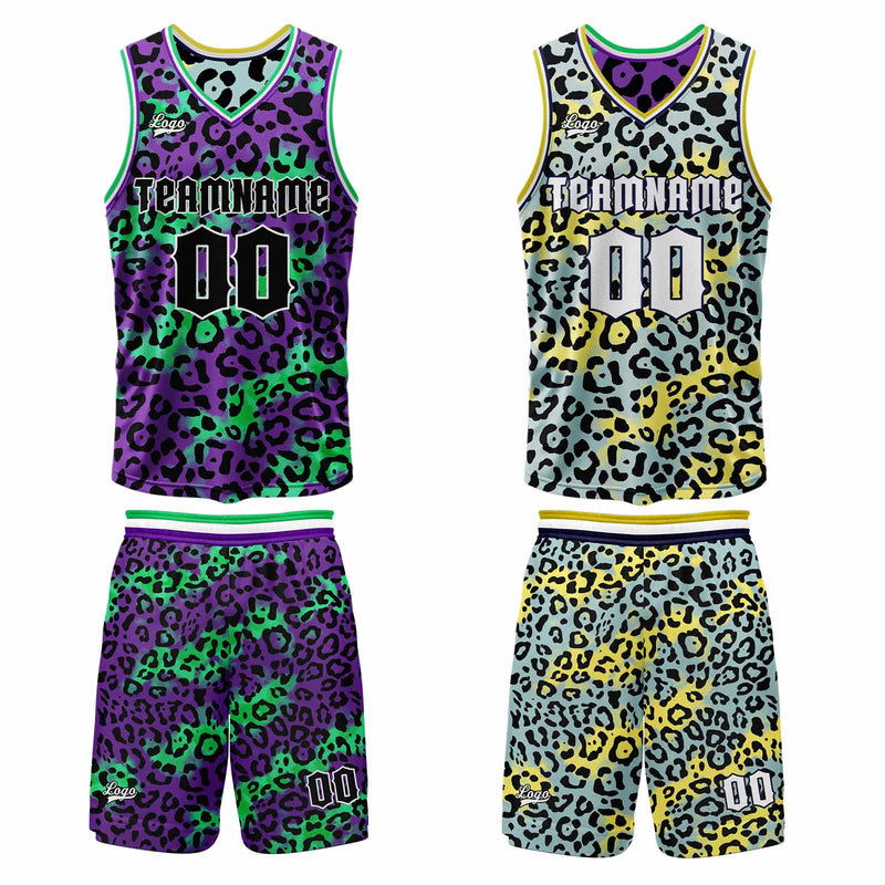 Custom Purple Iceberg Blue Reversible Basketball Suit for Adults and Kids Personalized Jersey