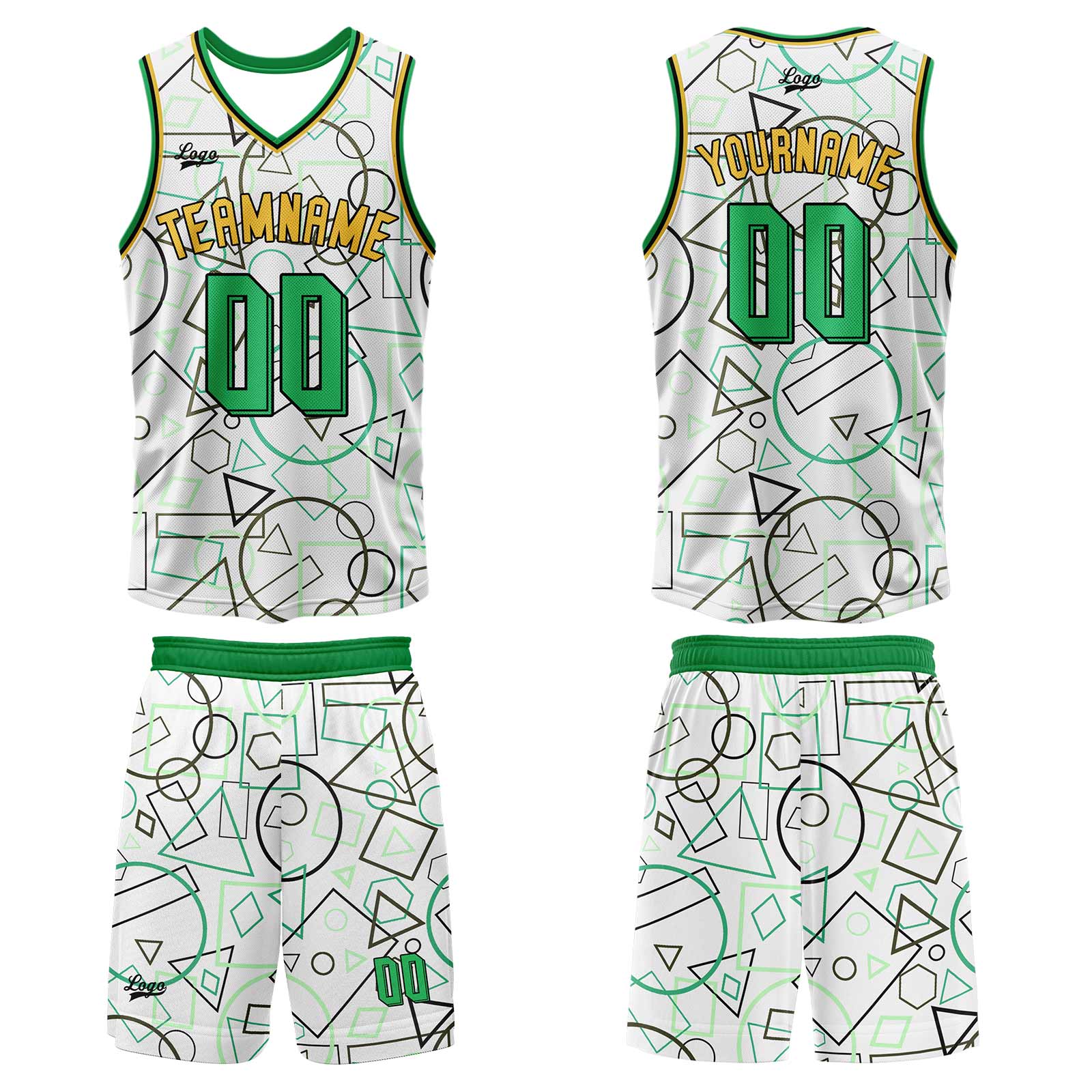 Custom White Green Basketball Jersey Uniform Suit Printed Your Logo Name Number enthsush