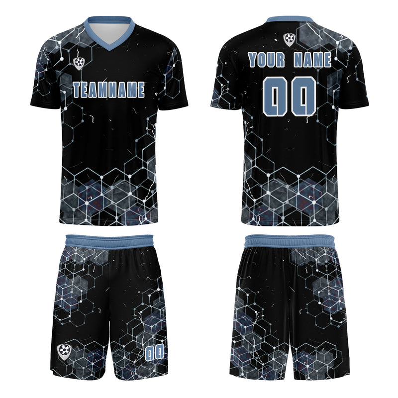 Custom Gray Blue Jerseys for Men Women Personalized Soccer Uniforms for Adult and Kid
