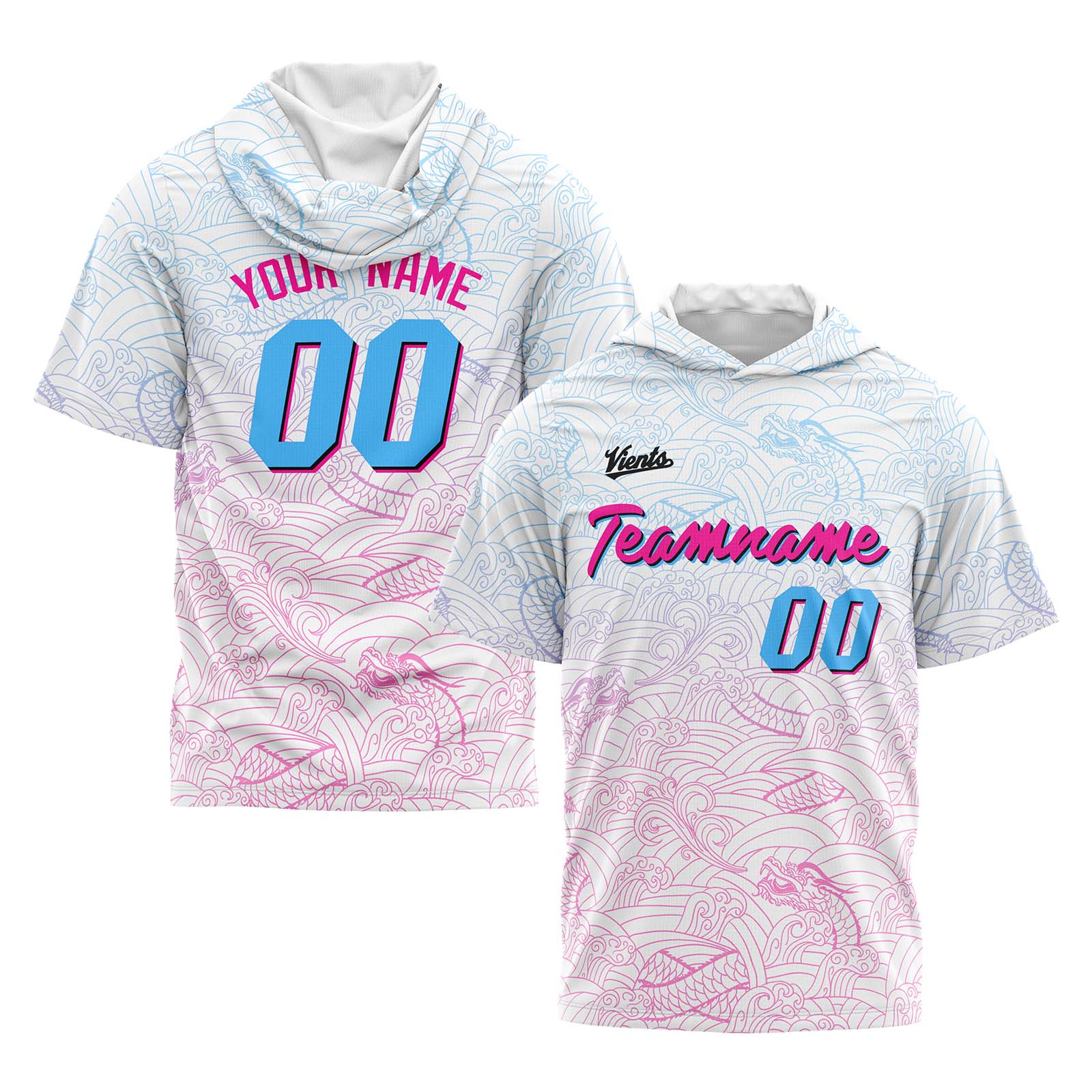 Custom White Pink Light Blue Short Sleeve Hoodies for Men Women Shirts with Hoods Printed Name Logo enthsush