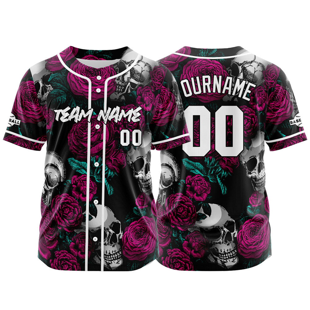 Custom Baseball Jersey Personalized Baseball Shirt for Men Women Kids Youth Teams Stitched and Print Rose Skull&Rose enthsush