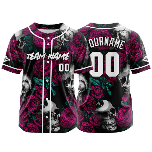 Custom Baseball Jersey Personalized Baseball Shirt for Men Women Kids Youth Teams Stitched and Print Rose Skull&Rose enthsush