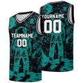 Custom basketball jersey for men and women. Stitched and printed name, number and logo Black&Teal enthsush