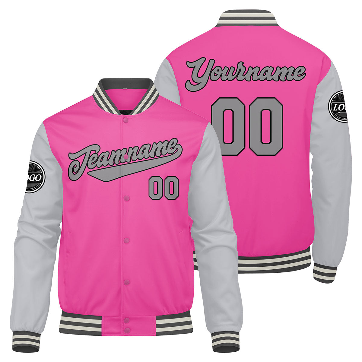 Custom Varsity Jacket Letterman jacket for Men, Women and Youth Pink enthsush