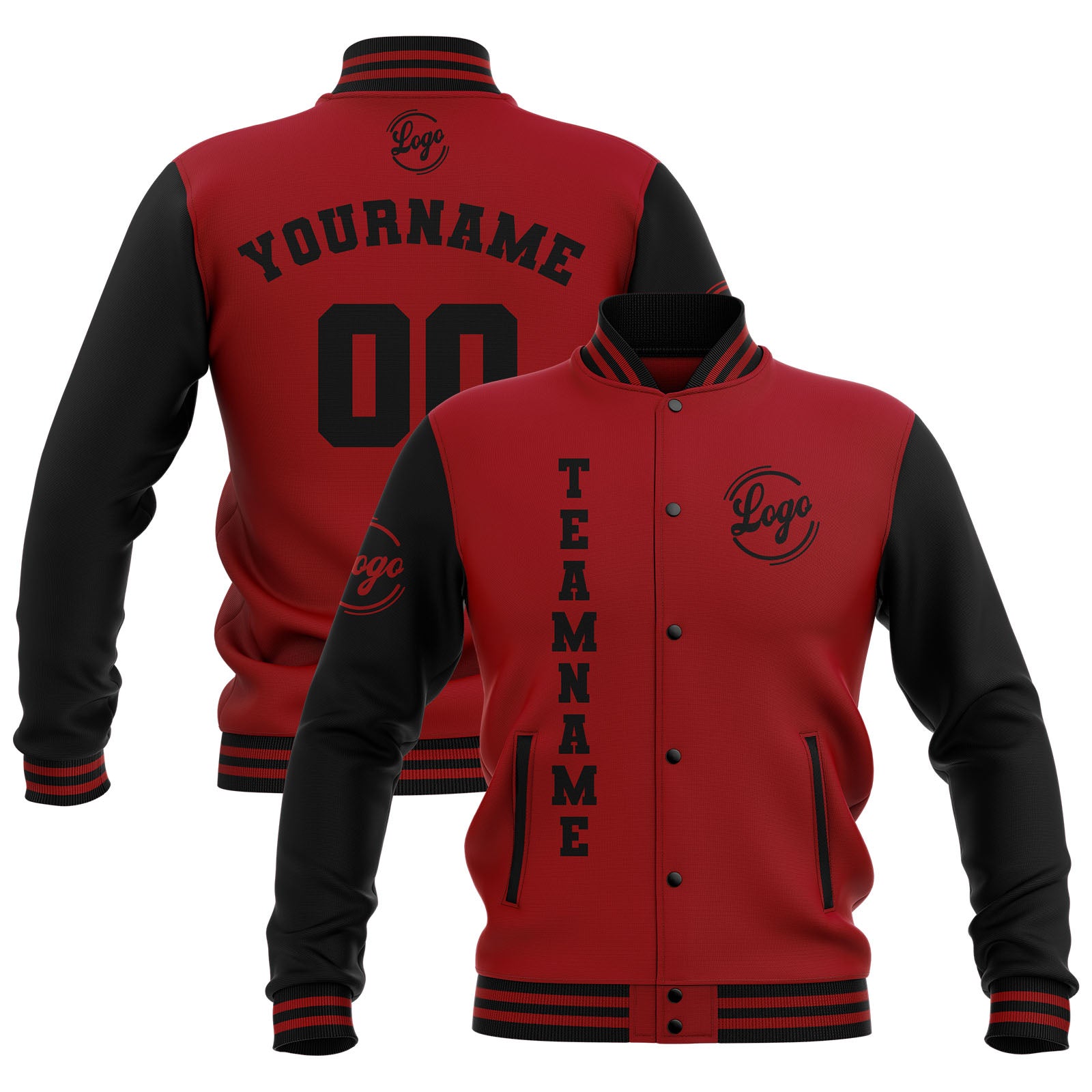 Custom Black Red Waterproof Varsity Jackets Personalized Stitched Name Number Logo to Letterman Jackets enthsush