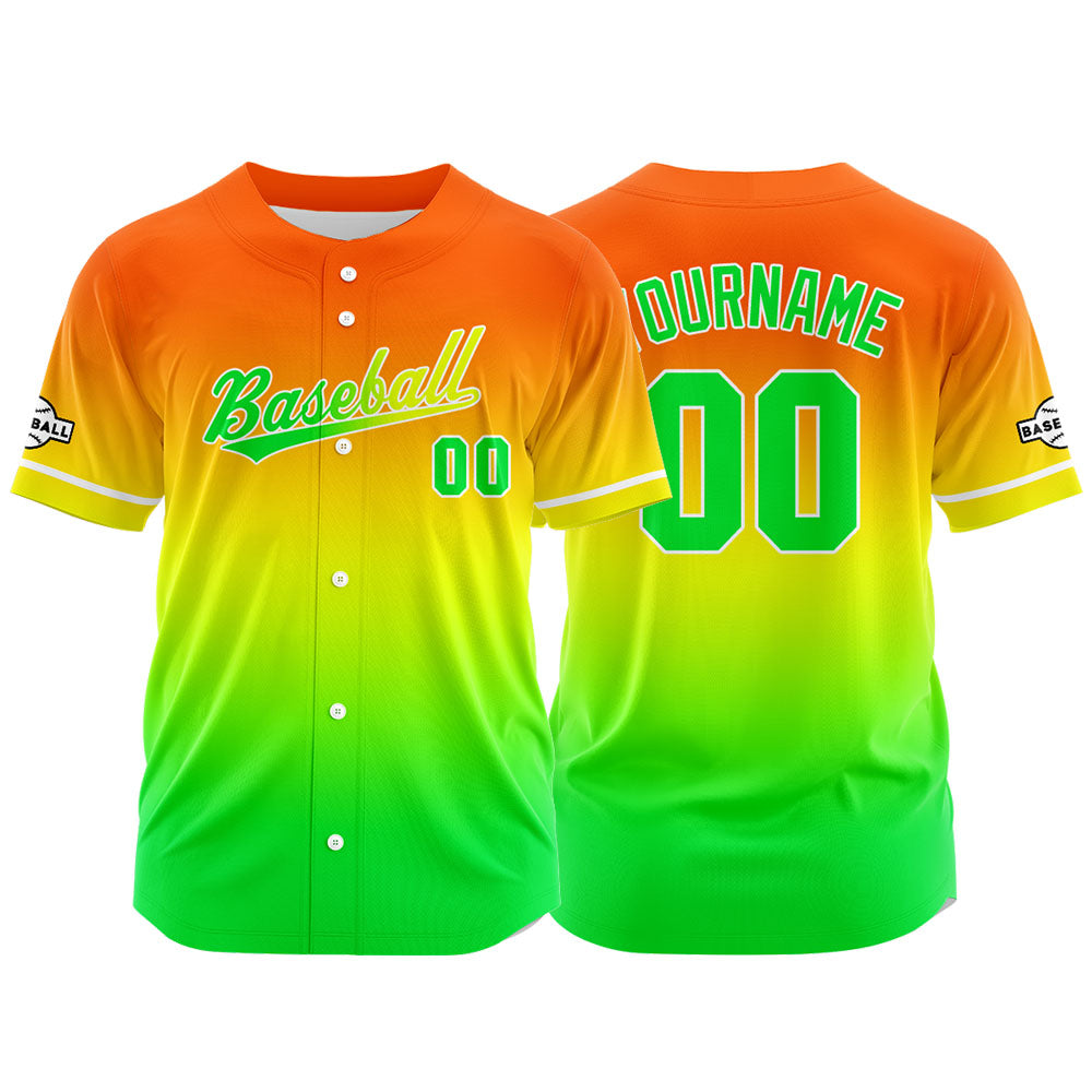 Custom Full Print Design Authentic Baseball Jersey green-yellow-orange enthsush