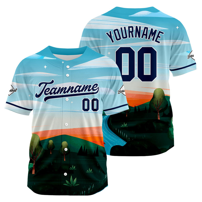 Custom Full Print Design Authentic Baseball Jersey light blue-black-orange