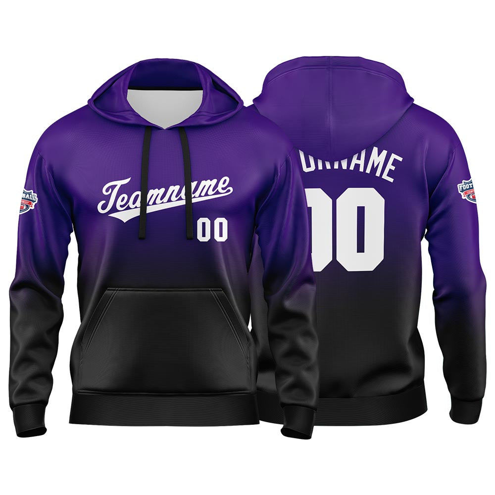 Custom Gradient Hoodie For Man Woman Girl Boy Print Your Logo Name Number Purple Black enthsush