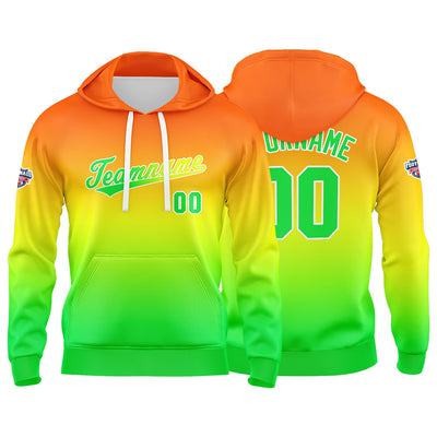 Custom Gradient Hoodie For Man Woman Girl Boy Print Your Logo Name Number Orange Yellow Green enthsush