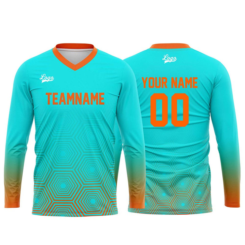 Custom Cyan Orange Basketball Soccer Football Shooting Long T-Shirt for Adults and Kids