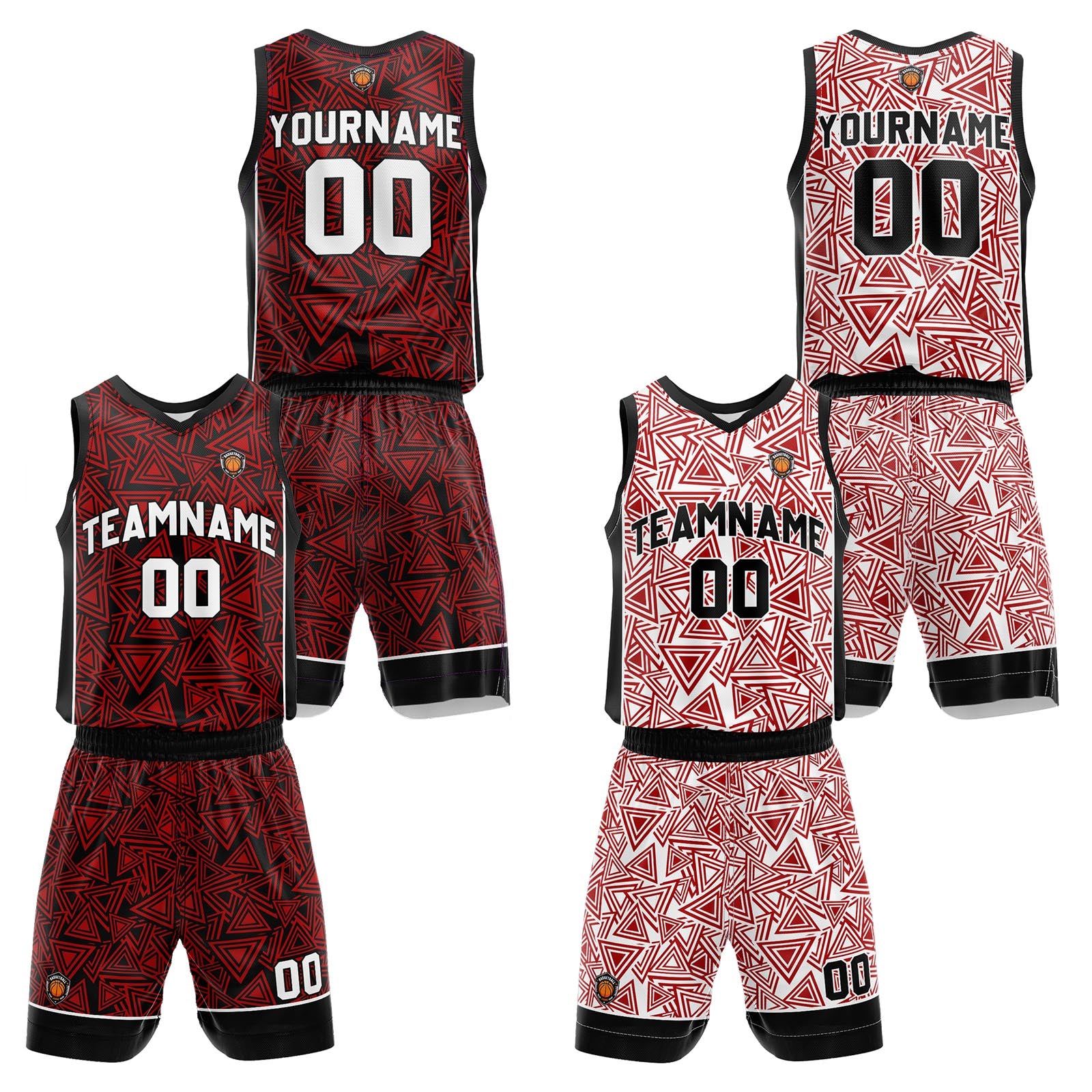 Custom Red Reversible Basketball Suit for Adults and Kids Personalized Jersey enthsush