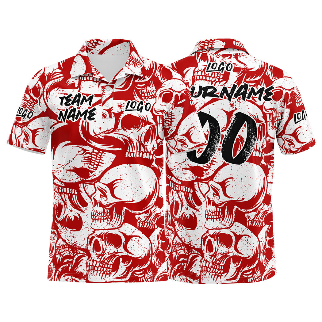 Custom Football Polo Shirts  Add Your Unique Logo/Name/Number Red&White enthsush
