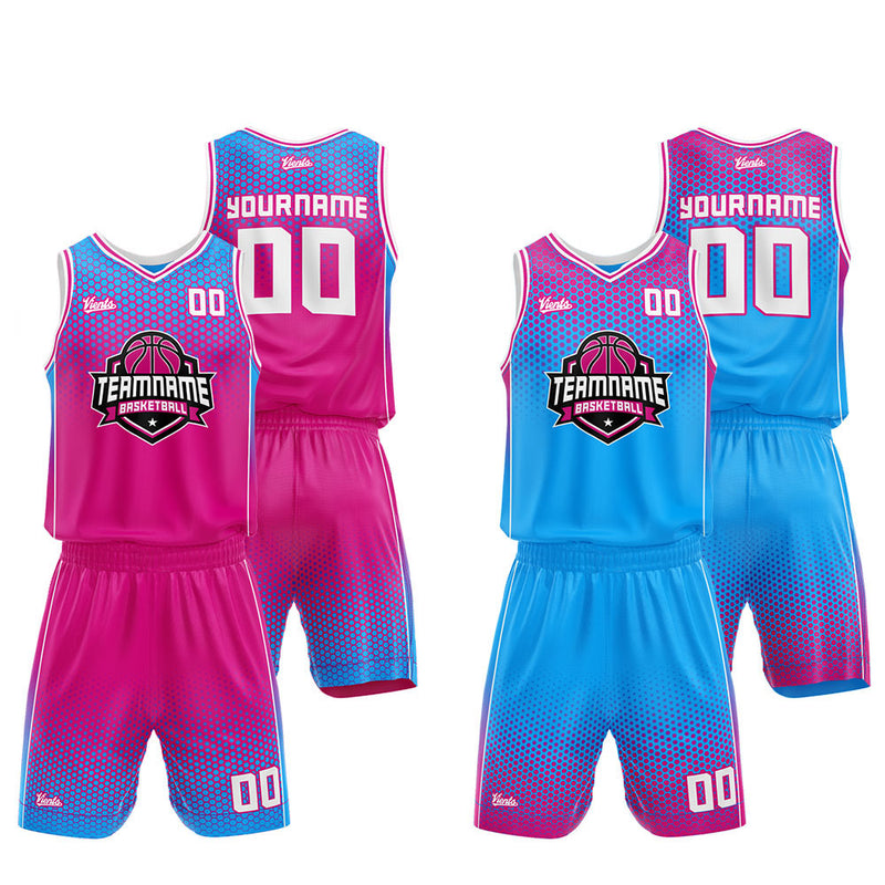 Custom Basketball Jersey Uniform Suit Printed Your Logo Name Number Hot Pink-Blue