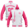 Custom White Pink Waterproof Varsity Jackets Personalized Stitched Name Number Logo to Letterman Jackets enthsush