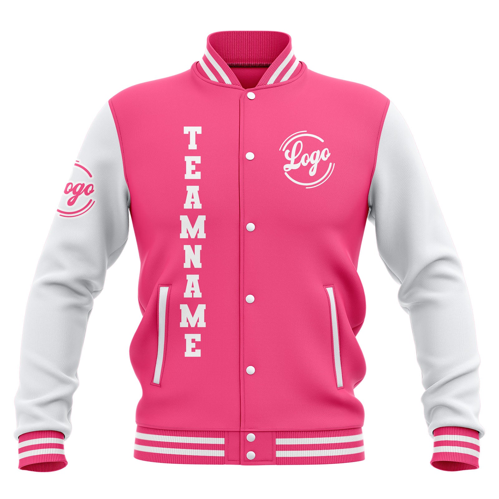 Custom Pink White Waterproof Varsity Jackets Personalized Stitched Name Number Logo to Letterman Jackets enthsush
