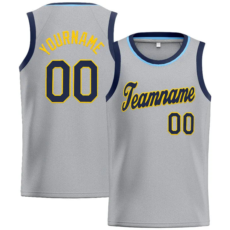 Custom Stitched Basketball Jersey for Men, Women And Kids Gray-Navy-Yellow enthsush
