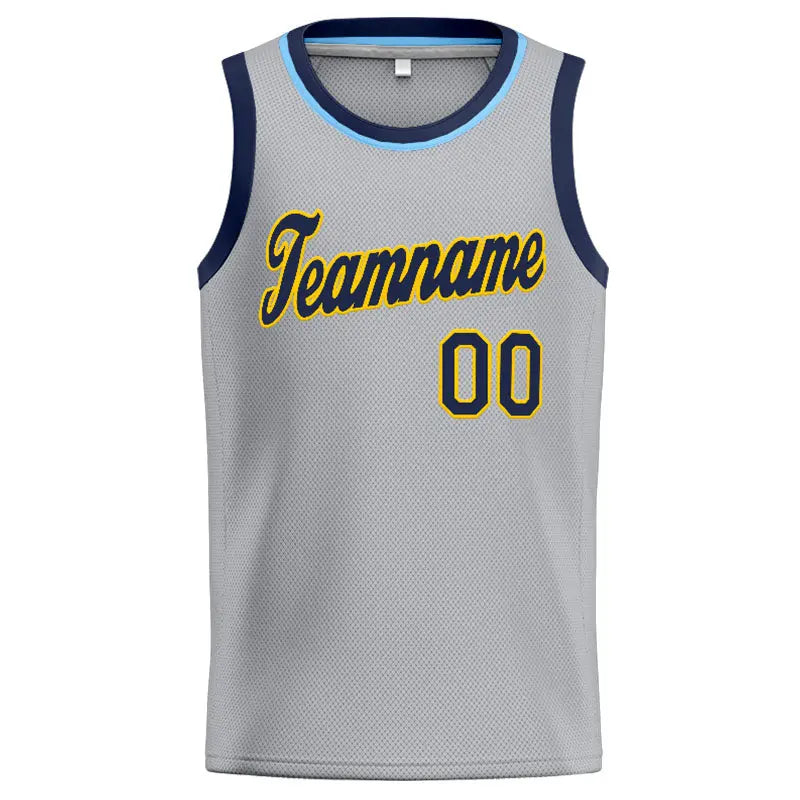 Custom Stitched Basketball Jersey for Men, Women And Kids Gray-Navy-Yellow enthsush