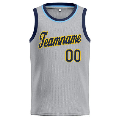 Custom Stitched Basketball Jersey for Men, Women And Kids Gray-Navy-Yellow enthsush