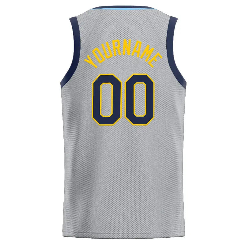Custom Stitched Basketball Jersey for Men, Women And Kids Gray-Navy-Yellow enthsush