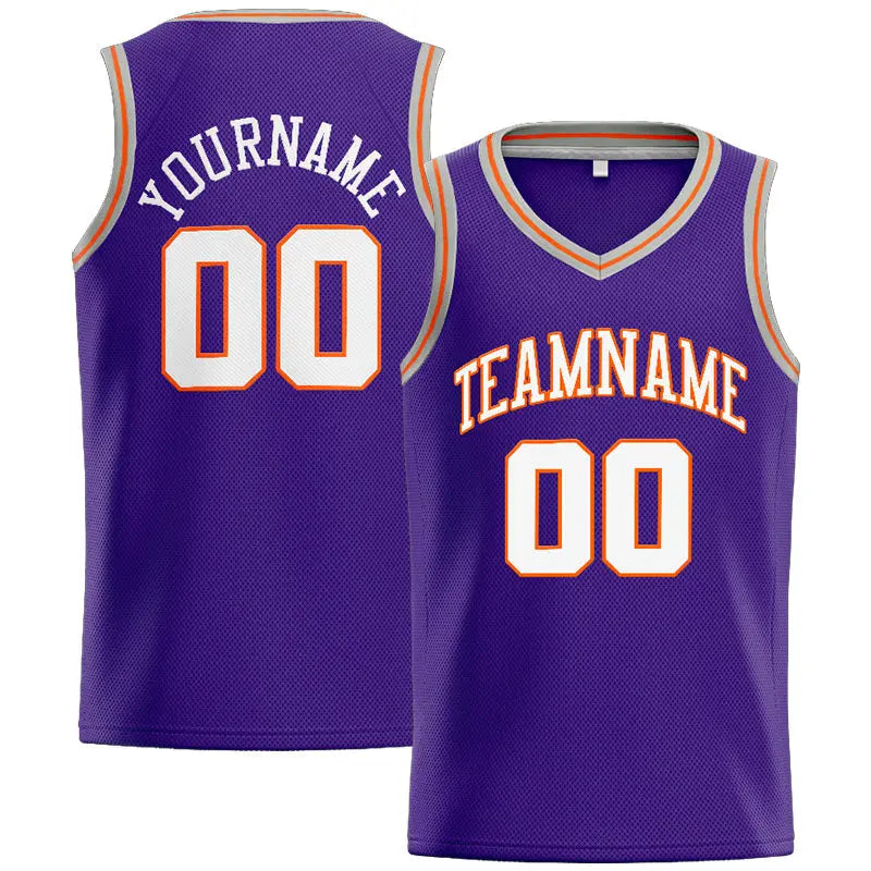 Custom Stitched Basketball Jersey for Men, Women And Kids Purple-White-Orange-Gray enthsush