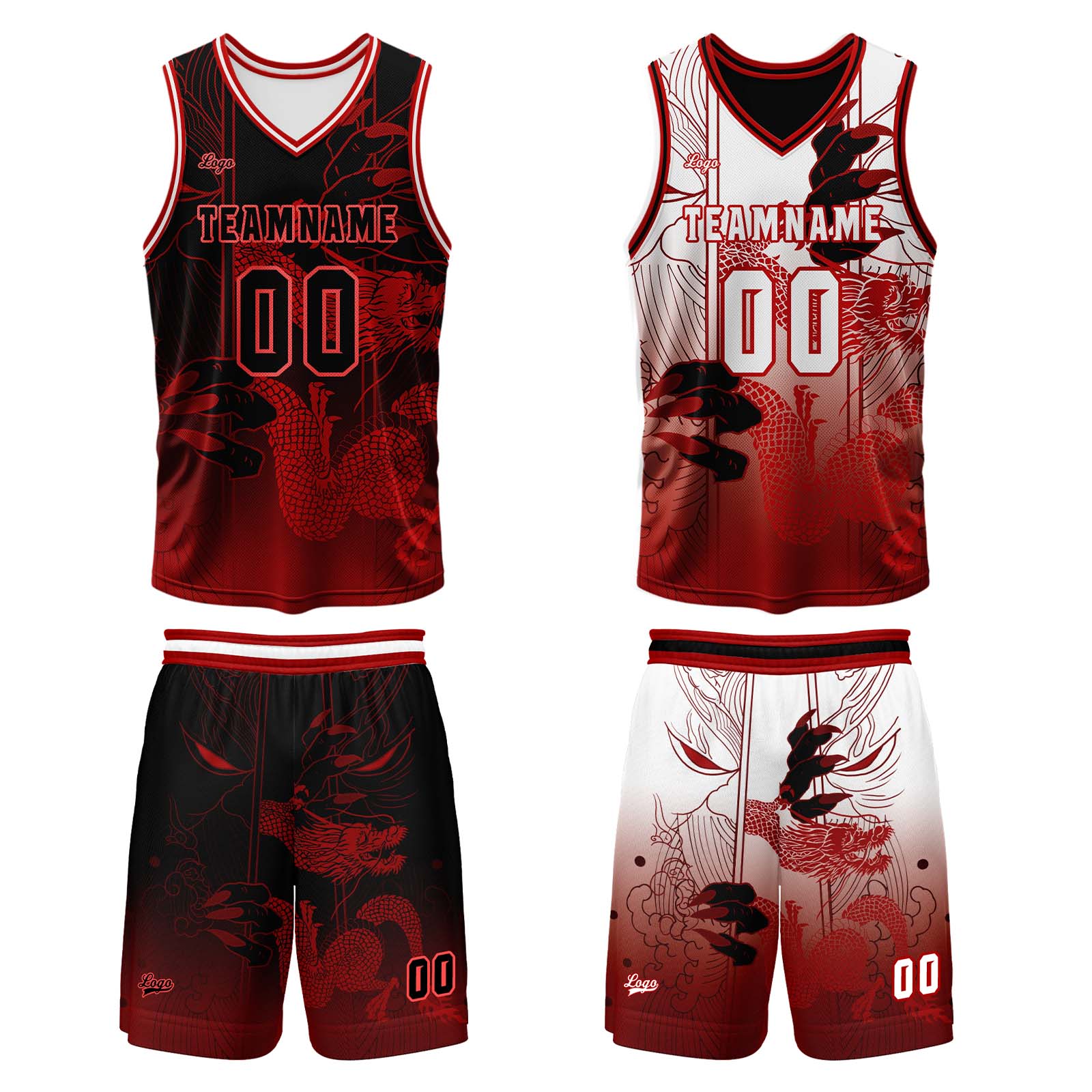Custom Red Reversible Basketball Suit for Adults and Kids Personalized Jersey enthsush