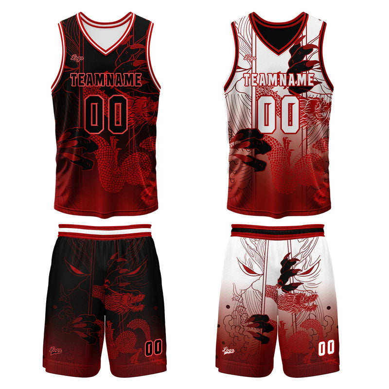 Custom Red Reversible Basketball Suit for Adults and Kids Personalized Jersey