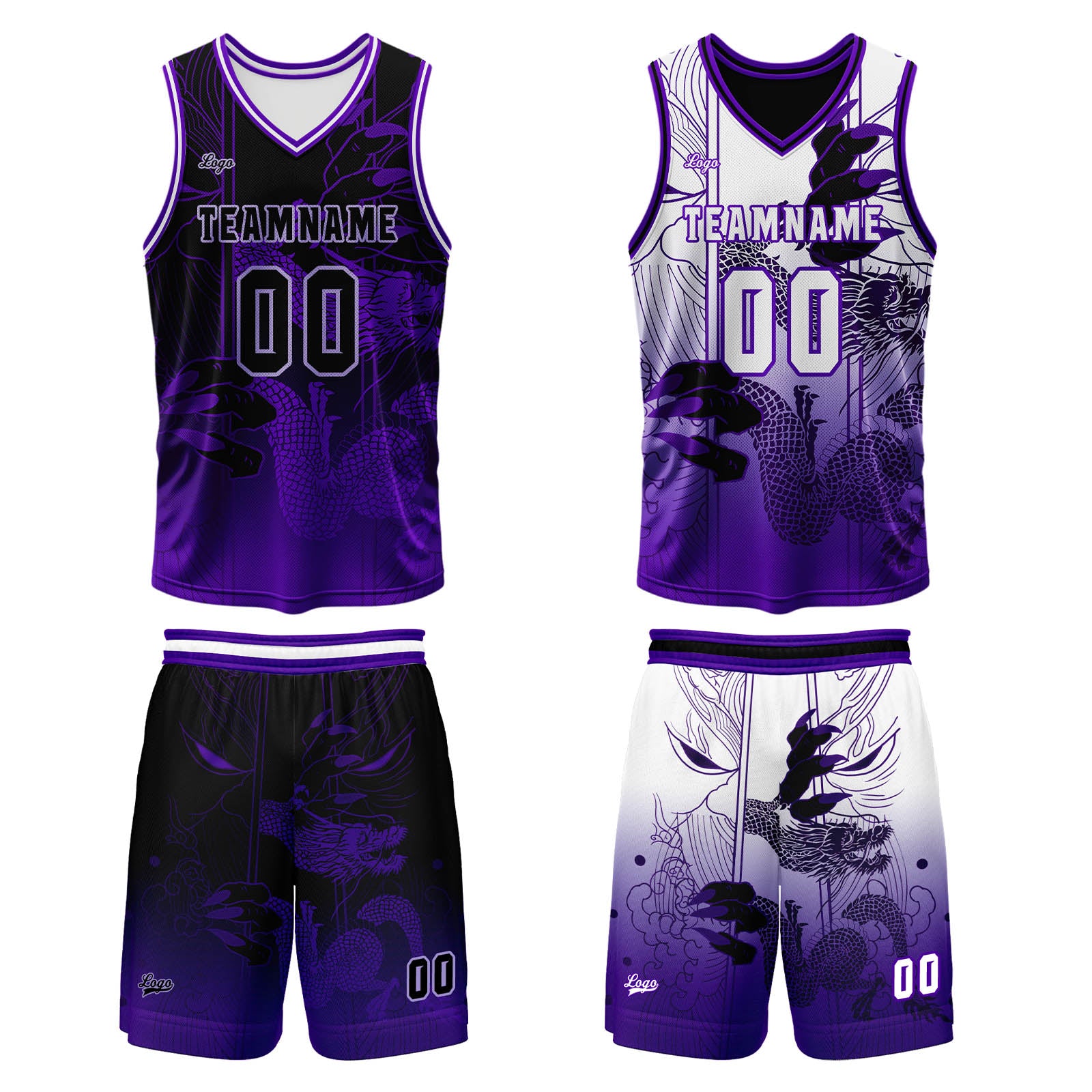 Custom Purple Reversible Basketball Suit for Adults and Kids Personalized Jersey enthsush