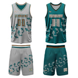 Custom Gray Green Reversible Basketball Suit for Adults and Kids Personalized Jersey