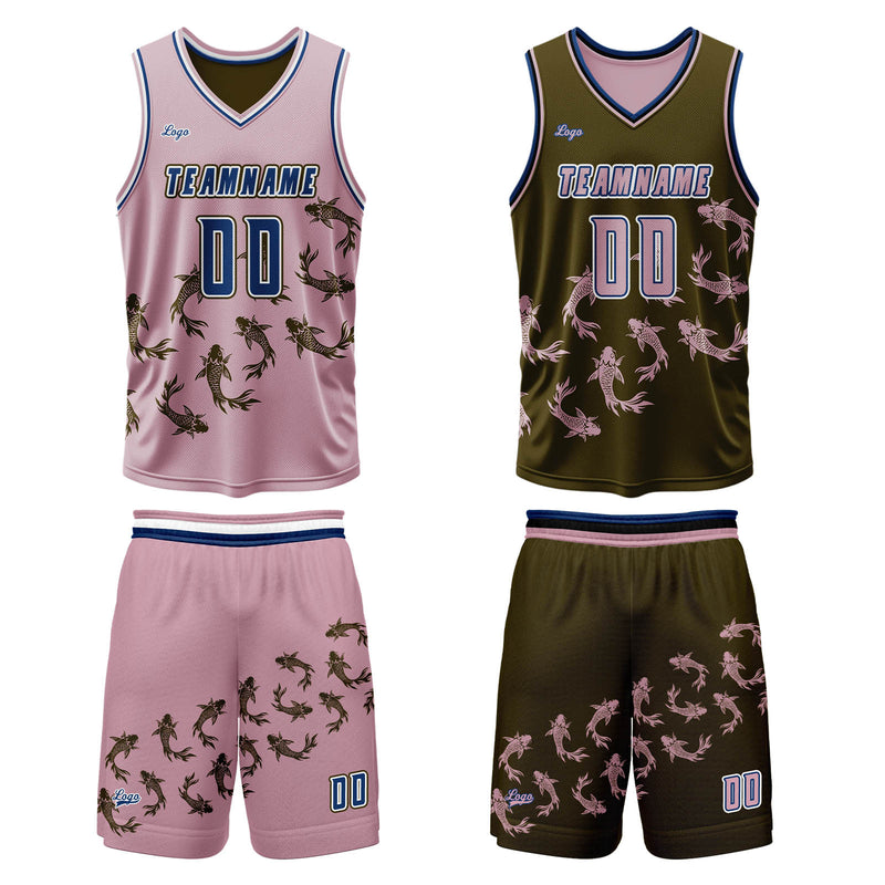 Custom Pink Brown Reversible Basketball Suit for Adults and Kids Personalized Jersey