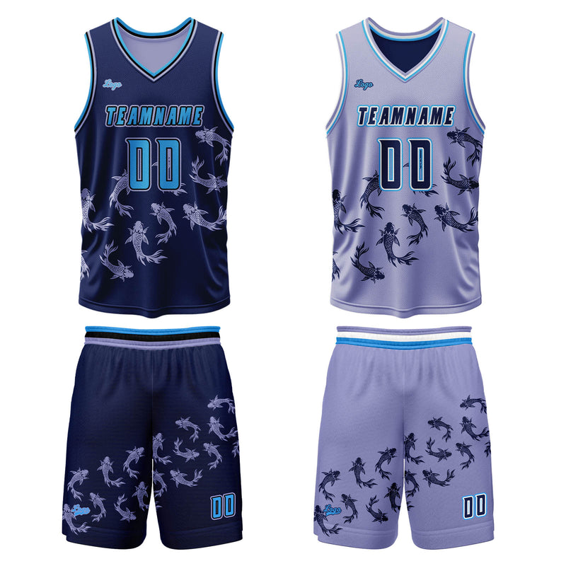 Custom Blue Purple Reversible Basketball Suit for Adults and Kids Personalized Jersey