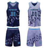 Custom Blue Purple Reversible Basketball Suit for Adults and Kids Personalized Jersey