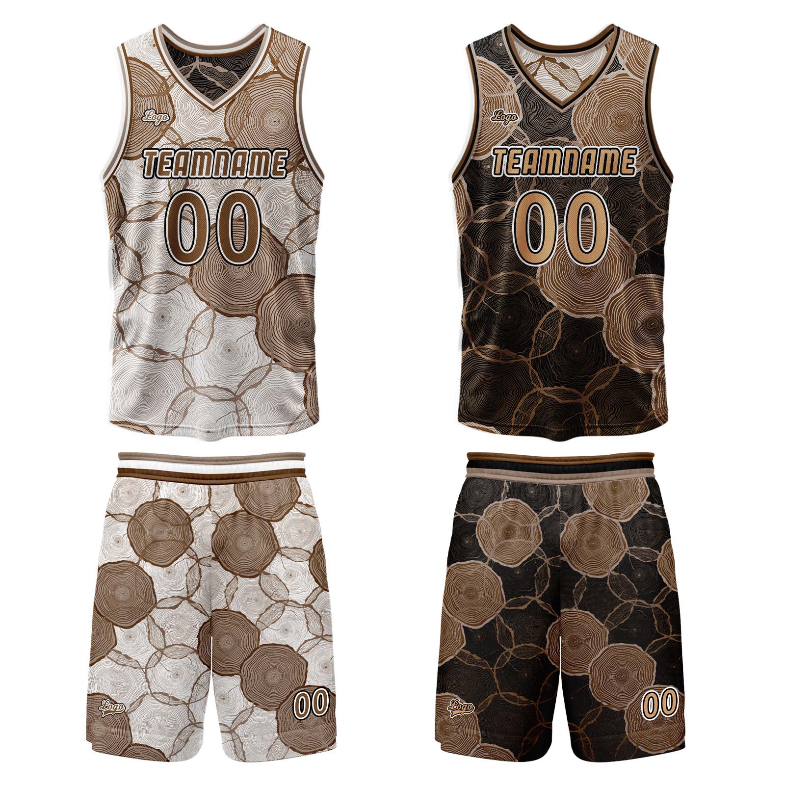 Custom Brown Reversible Basketball Suit for Adults and Kids Personalized Jersey enthsush