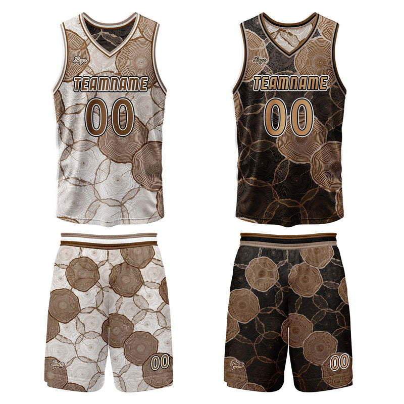 Custom Brown Reversible Basketball Suit for Adults and Kids Personalized Jersey