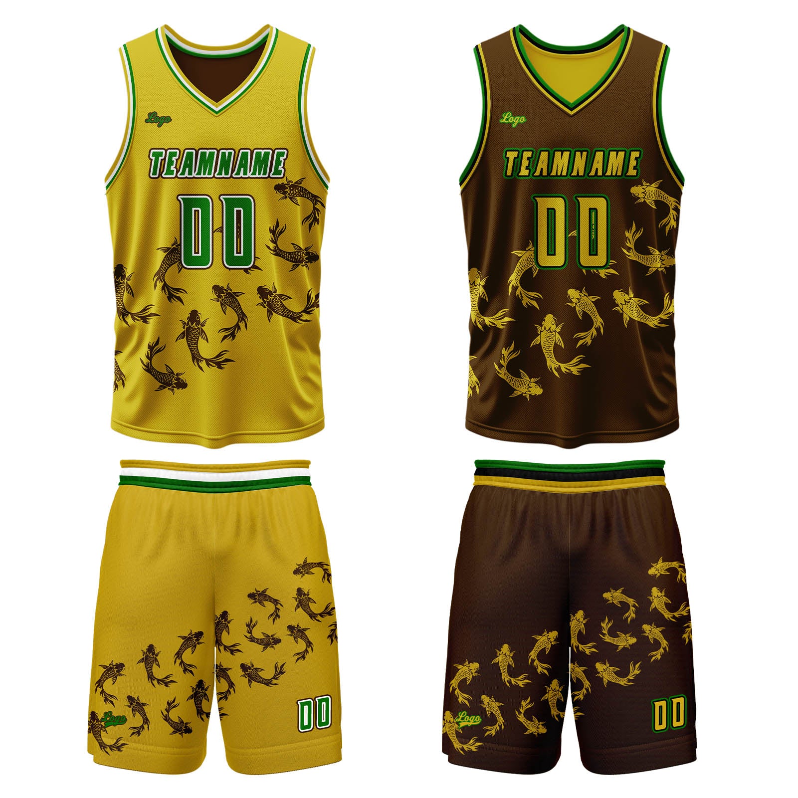 Custom Yellow Brown Reversible Basketball Suit for Adults and Kids Personalized Jersey enthsush