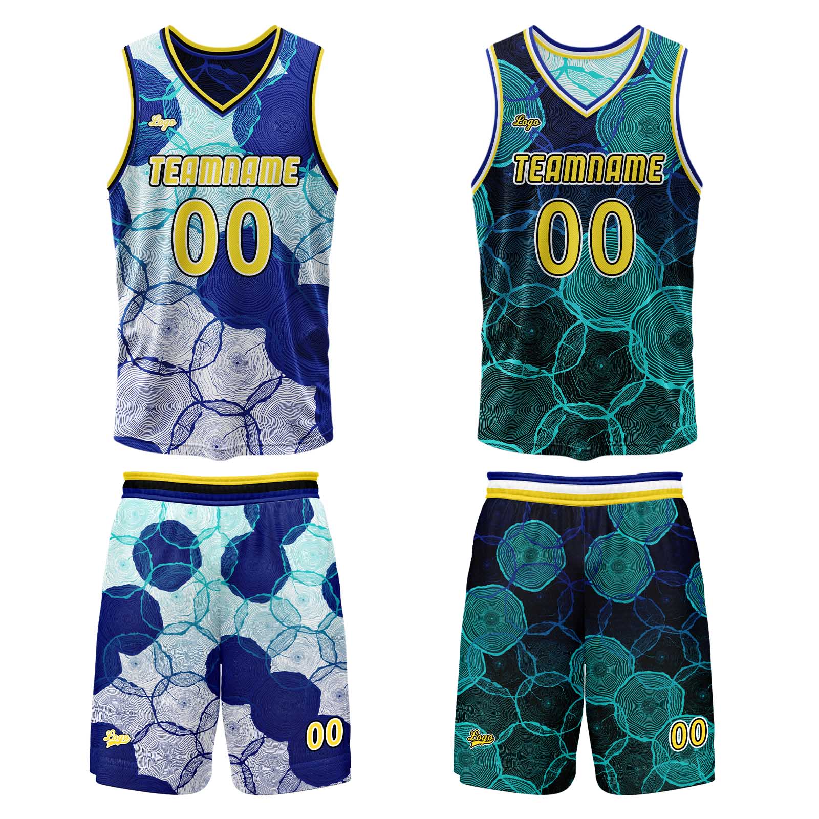 Custom Blue Green Reversible Basketball Suit for Adults and Kids Personalized Jersey enthsush
