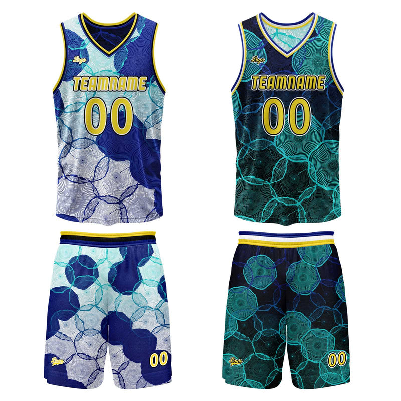Custom Blue Green Reversible Basketball Suit for Adults and Kids Personalized Jersey