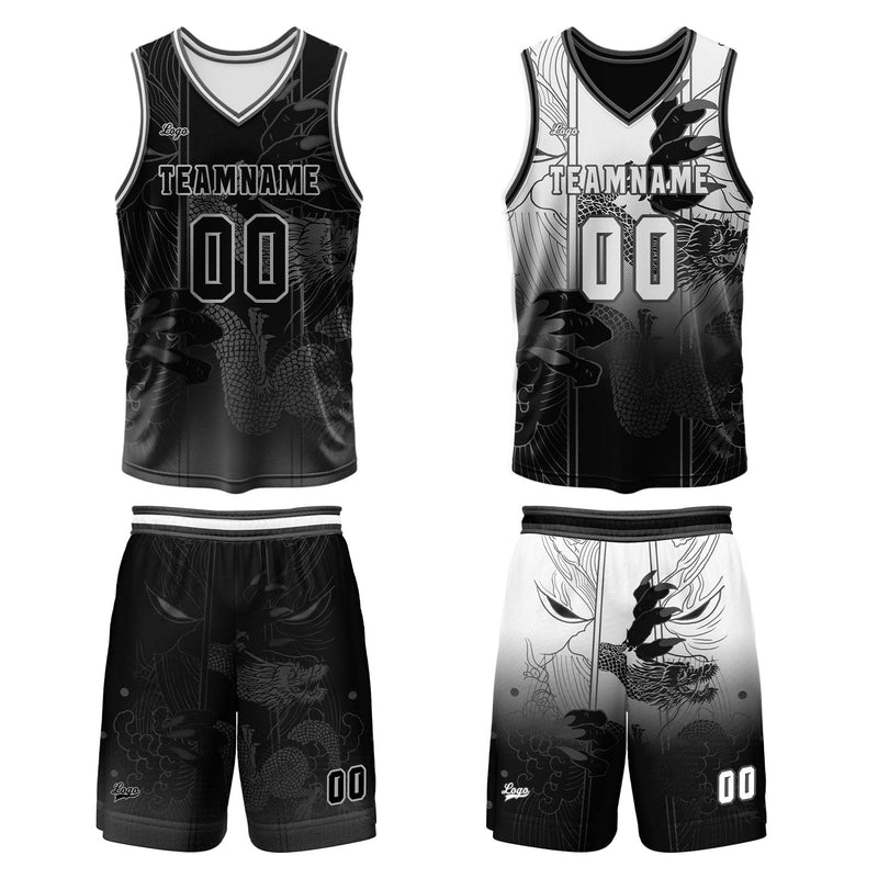 Custom Black Reversible Basketball Suit for Adults and Kids Personalized Jersey