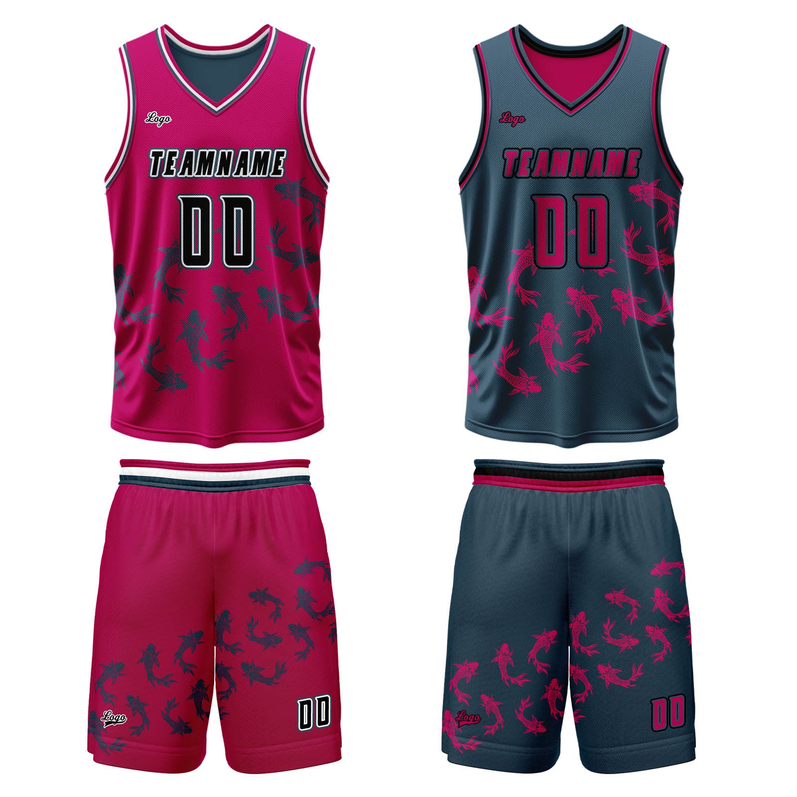 Custom Rose Blue Reversible Basketball Suit for Adults and Kids Personalized Jersey enthsush