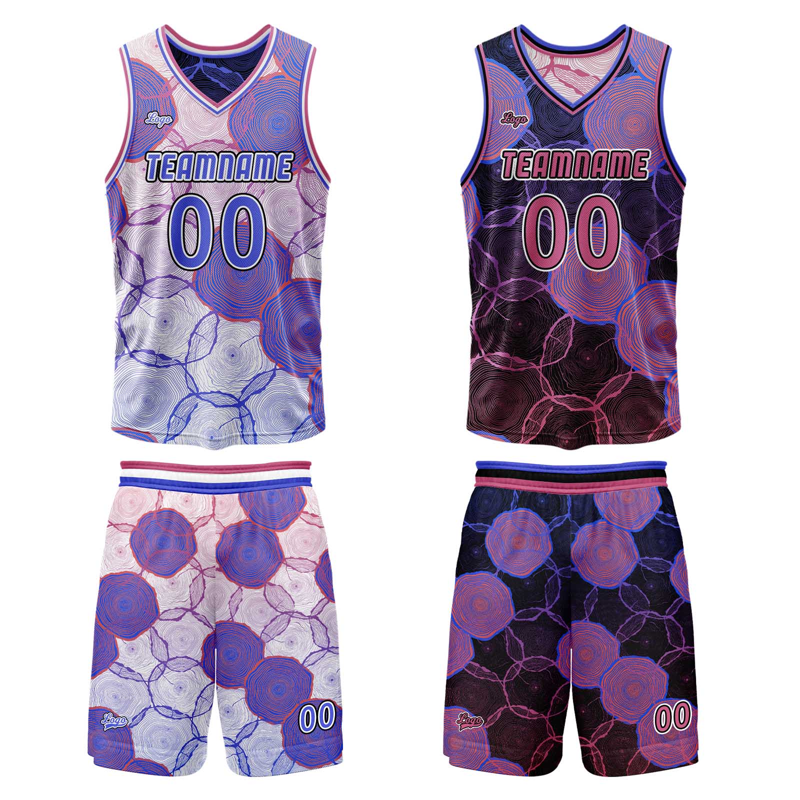 Custom Blue Purple Reversible Basketball Suit for Adults and Kids Personalized Jersey enthsush