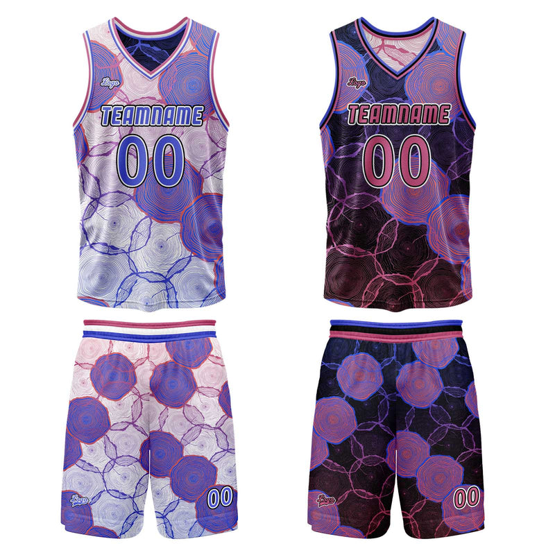 Custom Blue Purple Reversible Basketball Suit for Adults and Kids Personalized Jersey