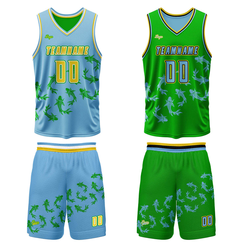 Custom Blue Green Reversible Basketball Suit for Adults and Kids Personalized Jersey