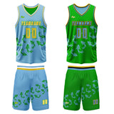 Custom Blue Green Reversible Basketball Suit for Adults and Kids Personalized Jersey