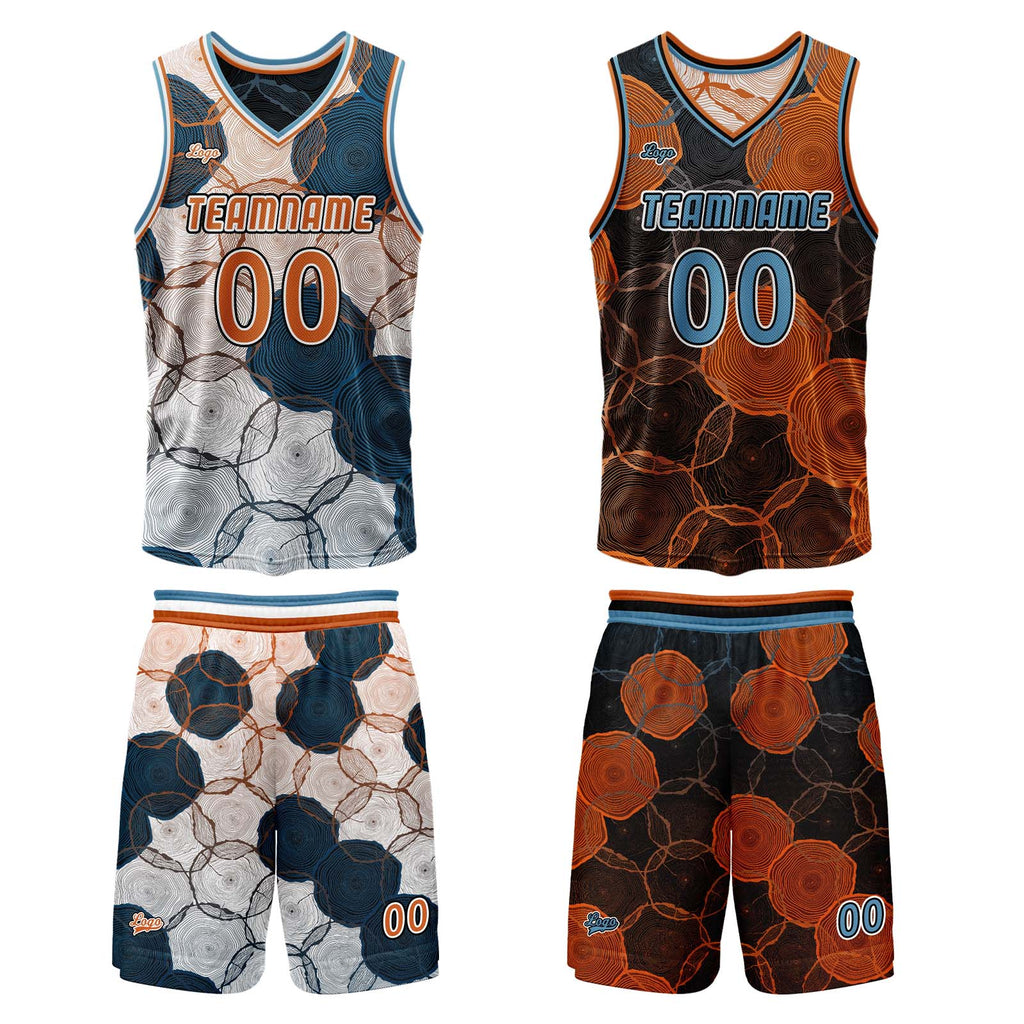 Custom Blue Orange Reversible Basketball Suit for Adults and Kids Personalized Jersey enthsush