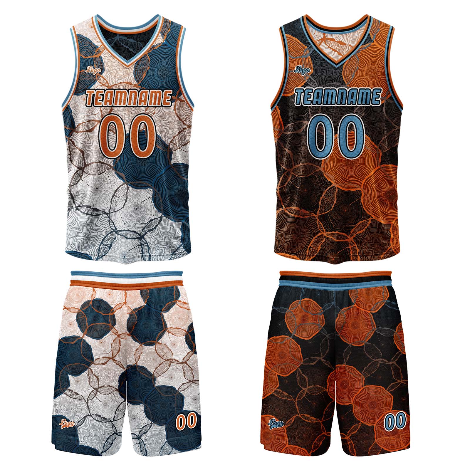 Custom Blue Orange Reversible Basketball Suit for Adults and Kids Personalized Jersey enthsush