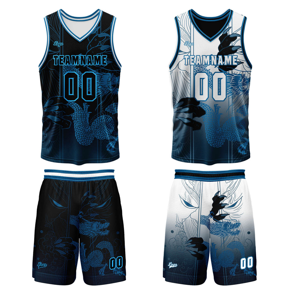 Custom Blue Reversible Basketball Suit for Adults and Kids Personalized Jersey enthsush